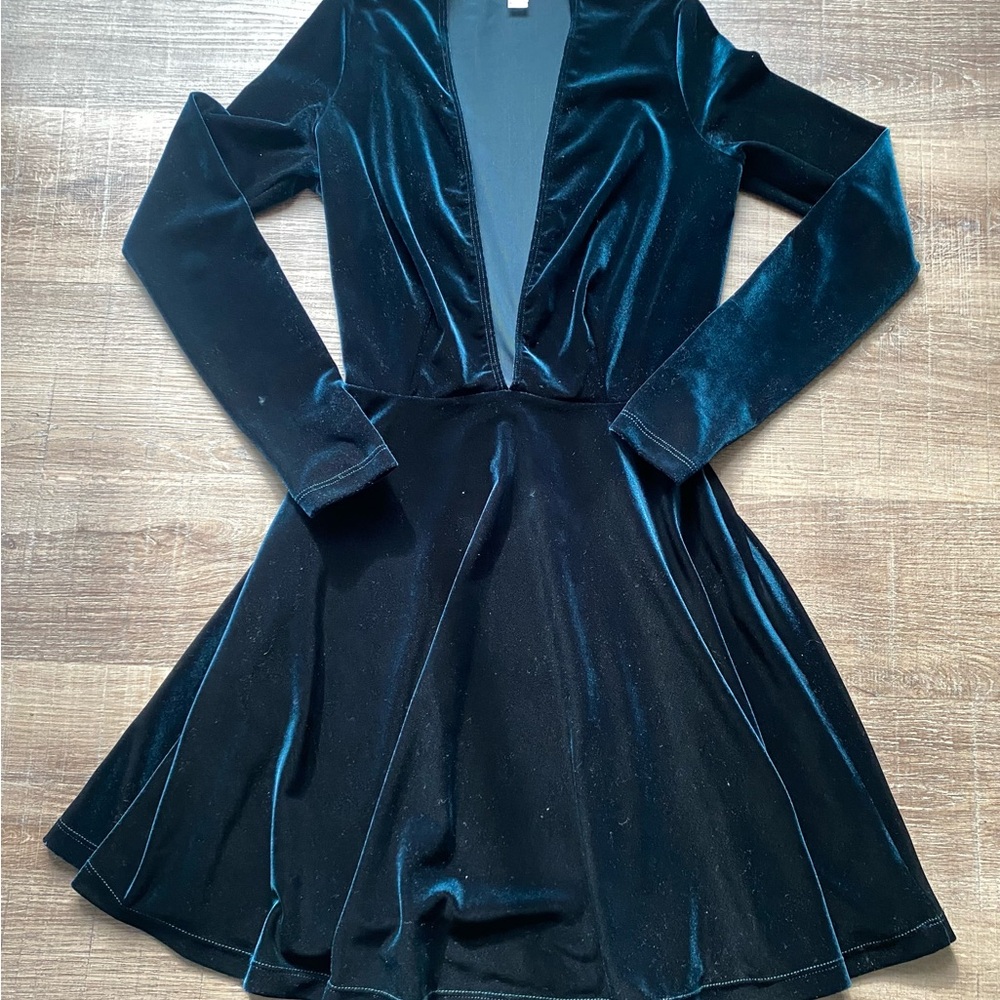 American Apparel Elegant Velvet Dress in Deep Teal